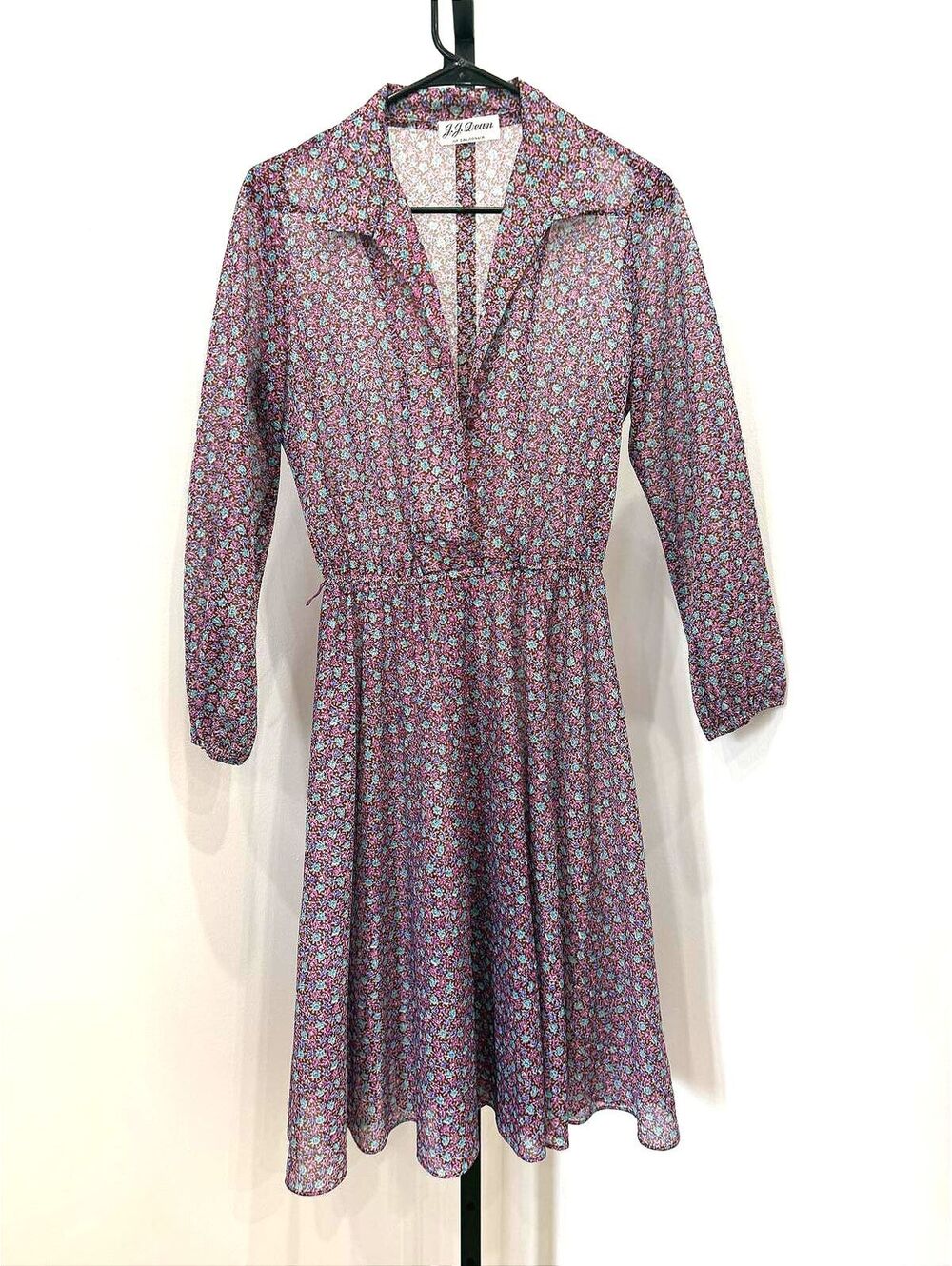 Vintage J.J. Dean Floral Button-Up Midi Dress with Elastic Waist